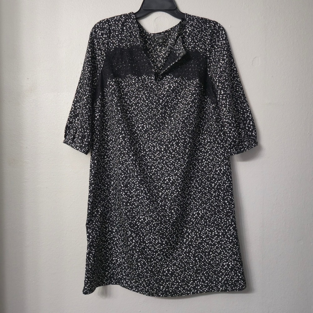 Ann Taylor Womens Black White Pebble Print Lace Shift Dress Size M 3/4 Sleeve